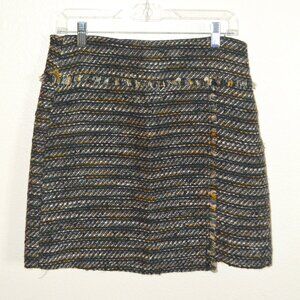 Ann Taylor LOFT Black Fringe Tweed Faux Wrap Front Skirt - 8P